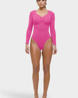 Marcella - Naadloze Lange Mouw Body met String, Borstondersteuning & Buikcontrole - Bella Fit™