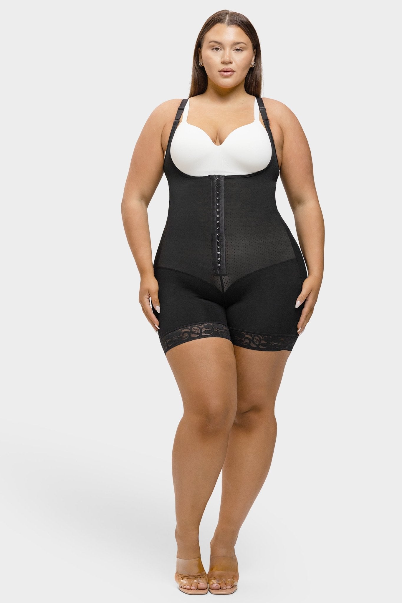 Felicia Short Powernet® - Ademende Latex Body met Open Borst, Buikcontrole en Stevige Compressie Shapewear. - Bella Fit™