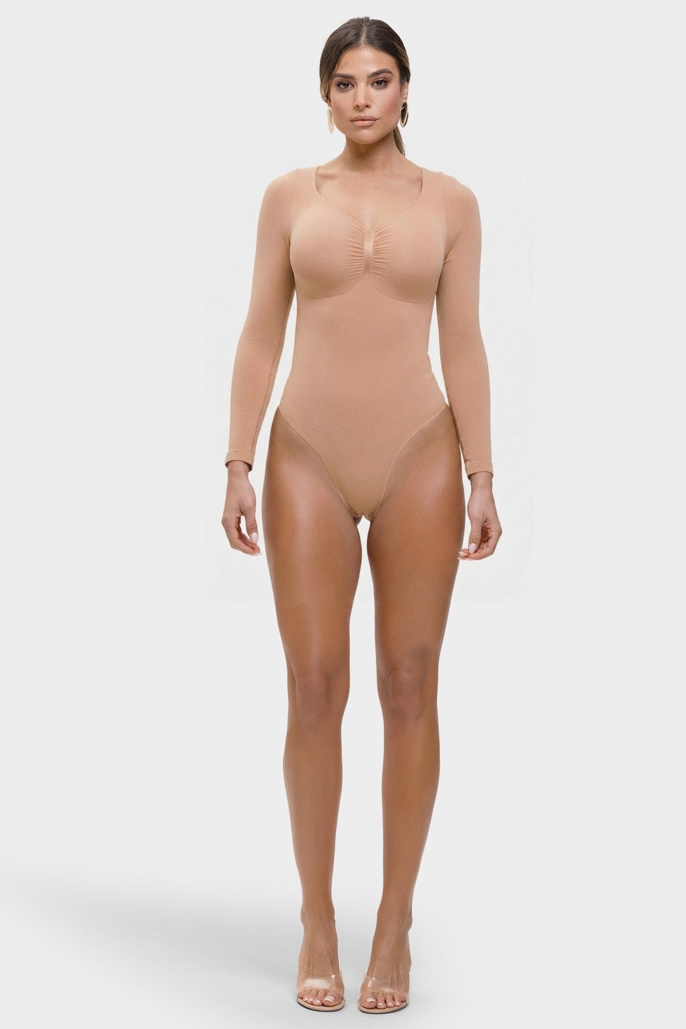 Marcella - Naadloze Lange Mouw Body met String, Borstondersteuning & Buikcontrole - Bella Fit™