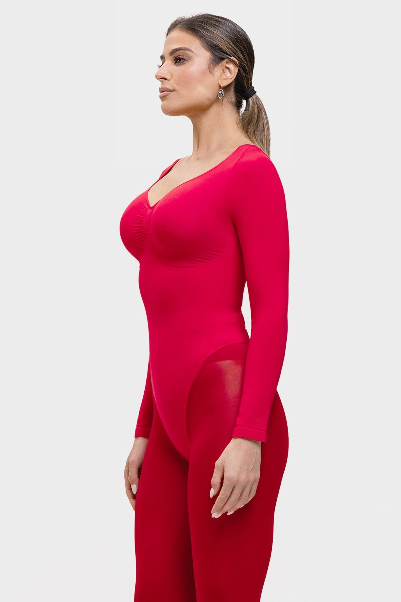 Marcella - Naadloze Lange Mouw Body met String, Borstondersteuning &amp; Buikcontrole - Bella Fit™