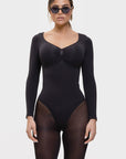 Marcella - Naadloze Lange Mouw Body met String, Borstondersteuning & Buikcontrole - Bella Fit™