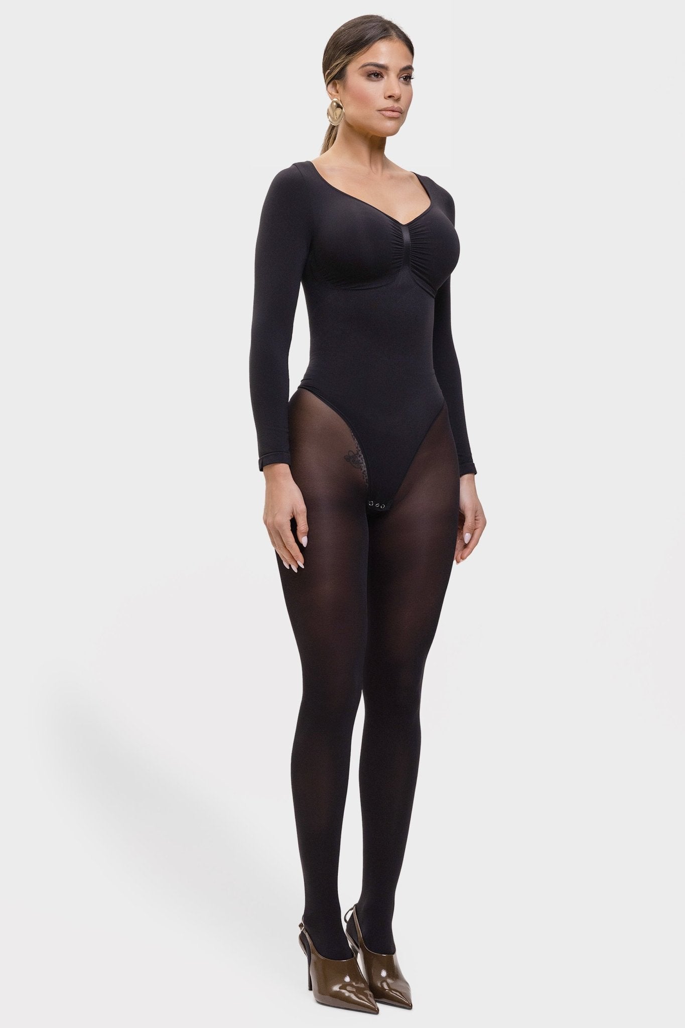 Marcella - Naadloze Lange Mouw Body met String, Borstondersteuning & Buikcontrole - Bella Fit™