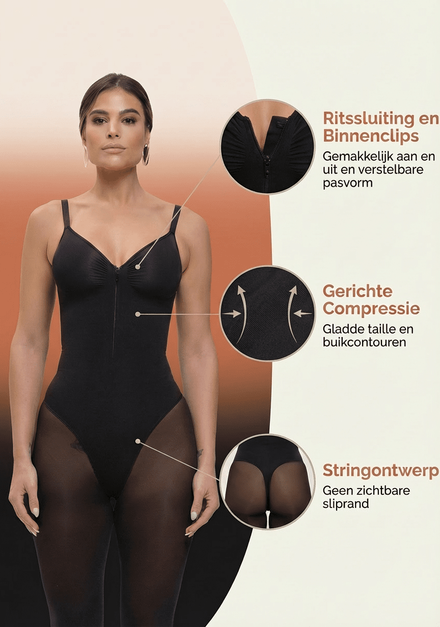 Stefanie Zipper - Naadloos Plunge Bodysuit – Borstondersteuning en Interne Clips - Bella Fit™